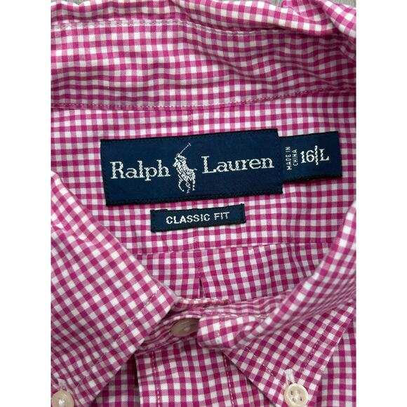 Ralph Lauren Mens Pink Gingham Classic Fit Pony Logo Button Down Shirt Size 16L - Picture 4 of 8